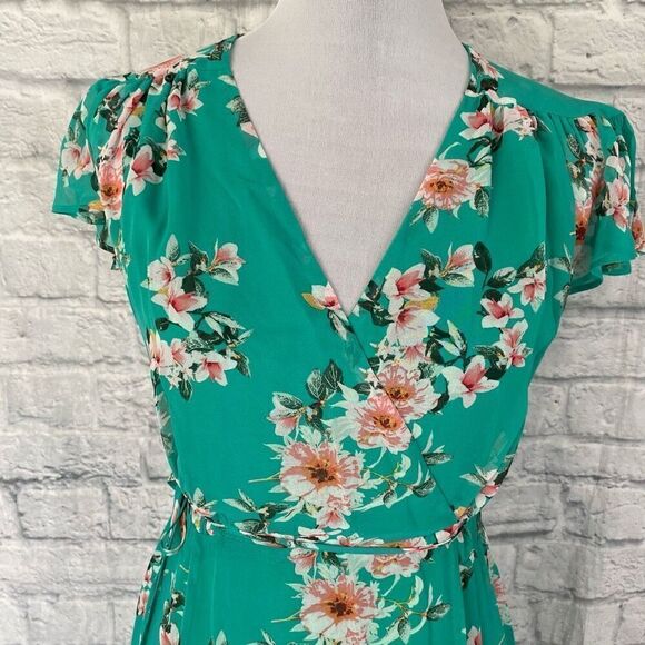 Eva Mendez women wrap maxi dress with side tie and floral print green - Picture 11 of 11